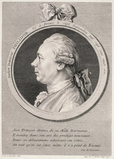 Portrait of Francois-Andre-Danican Philidor (1726-95) engraved by Augustus de Saint-Aubin, 1772 by Charles Nicolas II Cochin